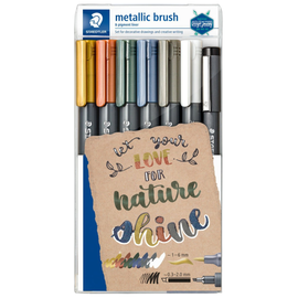 Marker caligrafie, culori metalizate, STAEDTLER, varf tip pensula, 7 culori/set - - Roveli