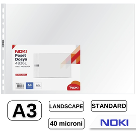 File protectie transparente, 40 microni, 25 buc/set, A3 landscape, NOKI - - Roveli
