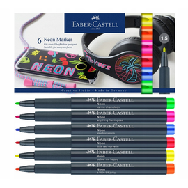 Marker permanent pentru decoratiuni, FABER-CASTELL Neon, 6 culori/set - - Roveli