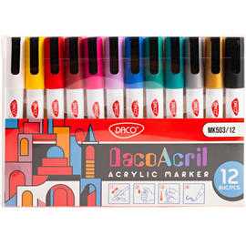 Marker cu vopsea acrilica DACO, 12 culori/set - - Roveli