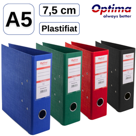 Biblioraft plastifiat A5, 7.5 cm, OPTIMA, Culoare (230): Rosu - - Roveli