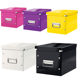 Cutie depozitare medie 260 x 260 x 240 mm, forma CUB cu manere si capac, LEITZ Click&Store, Culoare (230): Negru - - Roveli