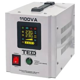 UPS pentru centrala, 1100VA, 700W, runtime extins, sinusoidala pura, ecran LCD, TED Electric - - Roveli