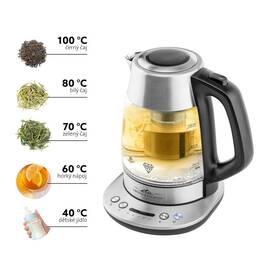 Fierbator electric cu infuzor pentru ceai ETA CRYSTELA PREMIUM 9153, 1.5 L, 2200W, otel inoxidabil si sticla - - Roveli