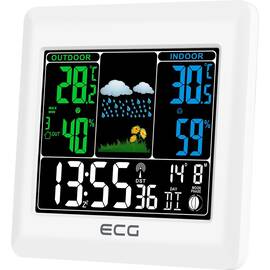 Statie meteo interior-exterior ECG MS 300 White, senzor extern fara fir, LCD color, ceas, alarma - - Roveli