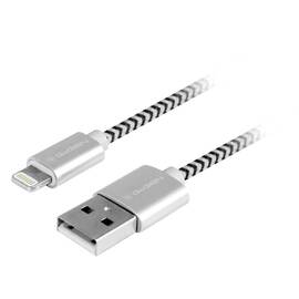 Cablu de incarcare si transfer de date GoGEN, USB la Lightning, 2 metri, impletitura textila, argintiu - - Roveli