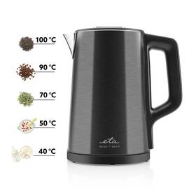 Fierbator electric ETA Ester 4597 90000, 2200W, 1.5 litri, 40 la 100 °C, otel inoxidabil, pereti dubli, negru - - Roveli