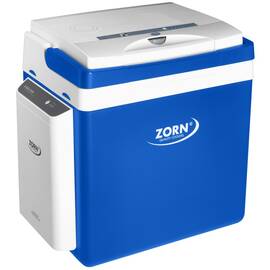 Lada frigorifica auto si camping ZORN Z 26 LNE, 25 litri, alimentare 12V/230V + acumulator extern Li-ion 7.8 Ah, racire-incalzire, alb-albastru - - Roveli