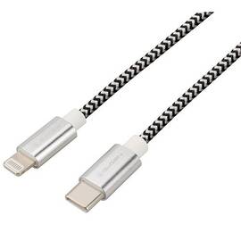 Cablu de incarcare si transfer de date GoGEN USB-C / Lightning, 2 metri, impletitura textila, argintiu - - Roveli