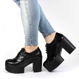 ​Pantofi de dama cu platforma inalta si toc gros A10068-BLACK, Culoare (12): Negru, Marime (12): 36* - - Roveli
