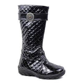 Cizme inalte , captusite , pentru copii , decorate cu brosa argintie  3131-NEGRU/2, Marime (12): 35 - - Roveli