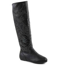 ​Cizme inalte , perforate  de dama , cu ornamente cu pietre A10011-BLACK, Culoare (12): Negru, Marime (12): 38* - - Roveli