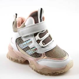 Ghete sport , captusite , cu irizatii stralucitoare B30506-7-WHITE, Culoare (12): ALB/ROZ/BRONZ, Marime (12): 26 - - Roveli