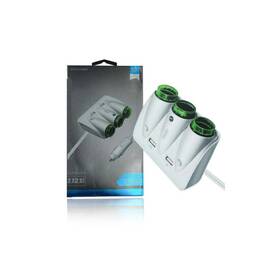 Incarcator auto cu 3 prize bricheta si 2xUSB-A 2.1A 12–24V alb Cod: 5011 - - Roveli
