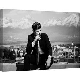 Tablou canvas - Barbat, Barbat, Mascul, tigara, Fumat, Stare de Spirit, Alb-Negru, 60 x 90 cm - - Roveli