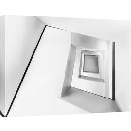 Tablou canvas - Scari de Aur, Geometrie, Forme, Alb-Negru, Tunel, Perspectiva, 80 x 120 cm - - Roveli