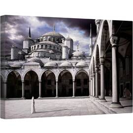 Tablou canvas - Doamna si Moscheea, Moschee, Istanbul, Cupole, Arcuri, Piloni, 60 x 90 cm - - Roveli