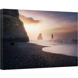 Tablou canvas - Rasarit de Soare in Reynisfjara, Islanda, Plaja, Pietricele, Coasta, 60 x 90 cm - - Roveli