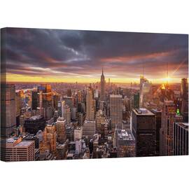 Tablou canvas - Zgarie Nori, Orizont, Oras, Arhitectura, Calatorie, Soare, Usor, 50 x 80 cm - - Roveli