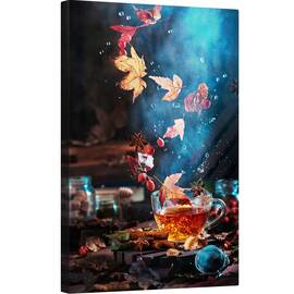 Tablou canvas - Ceai de Toamna, Frunza, Infrangere, Picaturi, Picaturi de Apa, 40 x 60 cm - - Roveli