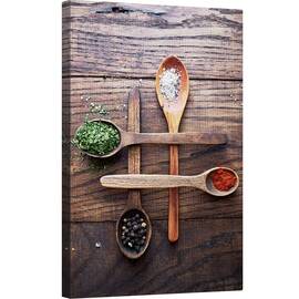 Tablou canvas - Condiment, Mancare, Condimente, Uscat, Linguri, Rustic, Condiment, 80 x 120 cm - - Roveli