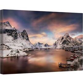 Tablou canvas - Norvegia, Lofoten, Frau, Apus, Apa, 40 x 60 cm - - Roveli