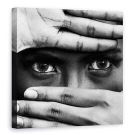 Tablou canvas - Ochi, Maini, Degete, Portret, Alb-Negru, Stare de Spirit, 60 x 60 cm - - Roveli