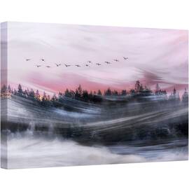 Tablou canvas - Plecand in Zori, Roz, Vant, Batut de Vanturi, Pomi, Apa, 80 x 120 cm - - Roveli