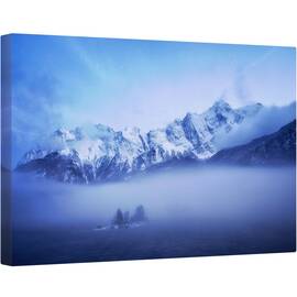 Tablou canvas - Seara de Iarna, Munte, Munti, Varfuri Inzapezite, Varfuri, Ceata, Abur, 80 x 120 cm - - Roveli