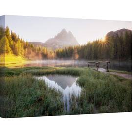 Tablou canvas - Tacerea Diminetii, Pod, Munte, Varf, Apa, Soare, 40 x 60 cm - - Roveli