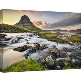 Tablou canvas - Dis de Dimineata, Kirkjufell, Islanda, Vara, Curent, Apa, Flux, 60 x 90 cm - - Roveli