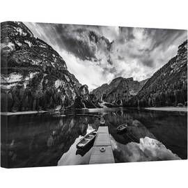 Tablou canvas - Nuante de Gri, Barca, Munte, Dig, 80 x 120 cm - - Roveli