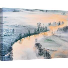 Tablou canvas - Rasarit de Soare, Peisaj, Toamna, Adda, Italia, Aur, 40 x 60 cm - - Roveli