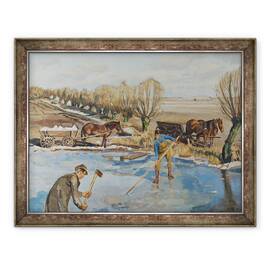 Tablou inramat - Fritz Syberg - Mainile de la ferma aduc gheata, 60 x 80 cm - - Roveli