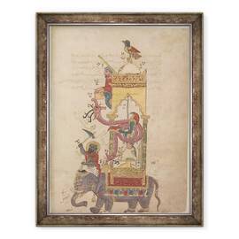 Tablou inramat - Scoala Islamica - Ceasul elefantului dintr-o carte a cunoasterii dispozitivelor mecanice ingenioase de al-Jazari, 60 x 80 cm - - Roveli
