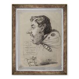 Tablou inramat - Claude Monet - Caricatura lui Jules Didier Omul fluture, c.1858 carbune, inaltat cu creta alba, cu pete, 60 x 80 cm - - Roveli