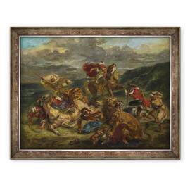 Tablou inramat - Ferdinand Victor Eugene Delacroix - Vanatoare de lei, 60 x 80 cm - - Roveli