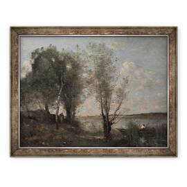 Tablou inramat - Jean Baptiste Camille Corot - Barca printre stuf, 60 x 80 cm - - Roveli