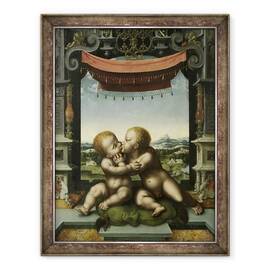 Tablou inramat - Joos van Cleve - Copiii Hristos si Sfantul Ioan Botezatorul imbratisand, 60 x 80 cm - - Roveli