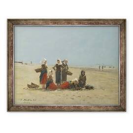 Tablou inramat - Eugene Louis Boudin - Femei pe plaja la Berck, 60 x 80 cm - - Roveli