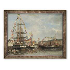 Tablou inramat - Eugene Louis Boudin - Festivalul in portul Honfleur, 60 x 80 cm - - Roveli
