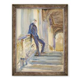 Tablou inramat - John Singer Sargent - Sir Neville Wilkinson pe treptele podului Palladian de la Wilton House, 60 x 80 cm - - Roveli