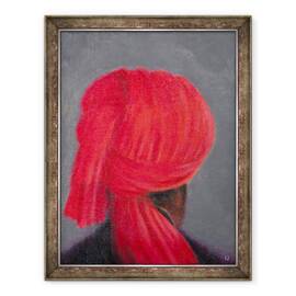 Tablou inramat - Lincoln Seligman - Turban rosu pe gri, 60 x 80 cm - - Roveli
