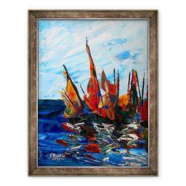 Tablou inramat - Patricia Brintle - Voiliers au port a bainet, 60 x 80 cm - - Roveli