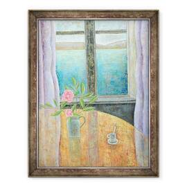 Tablou inramat - Ruth Addinall - Natura moarta in fereastra cu Camellia, 60 x 80 cm - - Roveli