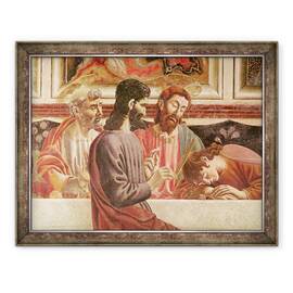 Tablou inramat - Andrea del Castagno - Cina cea de Taina, detaliu al Sfintilor Ioan si Petru, Hristos si Iuda, 60 x 80 cm - - Roveli