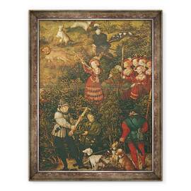 Tablou inramat - Lucas Cranach the Elder - Sybille de Saxonia se pregateste sa traga cu arbaleta ei in onoarea imparatului Carol al V-lea langa Castelul Hartenfels, Torgau, 60 x 80 cm - - Roveli