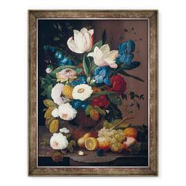 Tablou inramat - Severin Roesen - Natura moarta, flori si fructe, 60 x 80 cm - - Roveli