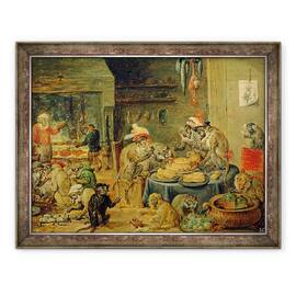 Tablou inramat - David Teniers the Younger - Monkey Banquet, 60 x 80 cm - - Roveli