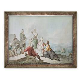 Tablou inramat - Jean Huber - Voltaire conversand cu taranii din Ferney, 60 x 80 cm - - Roveli